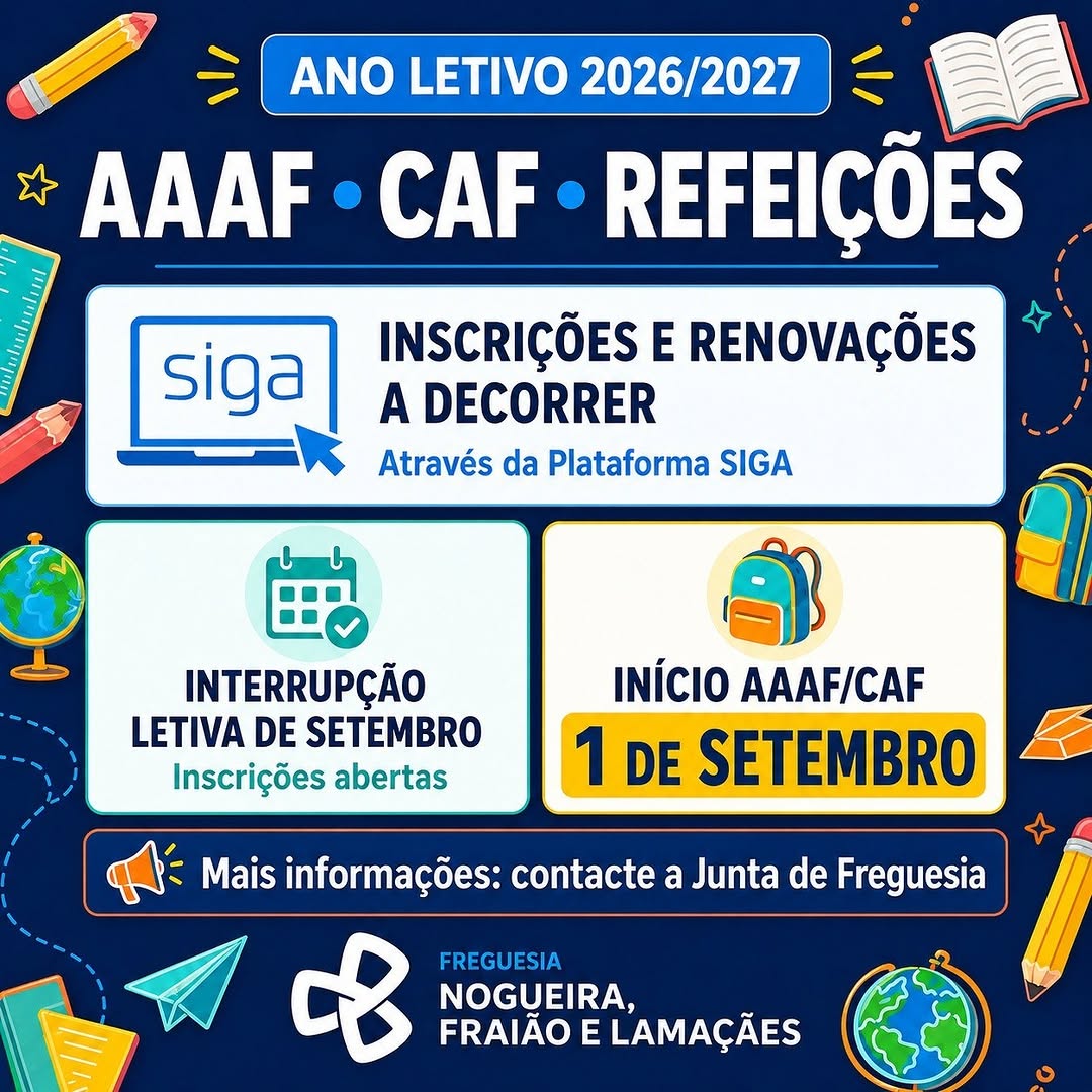 Informamos que estão a decorrer as inscrições e renovações nos serviços de AAAF (Pré-Escolar) CAF…