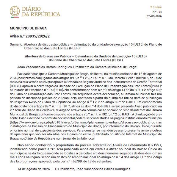 Abertura de Discussão Pública